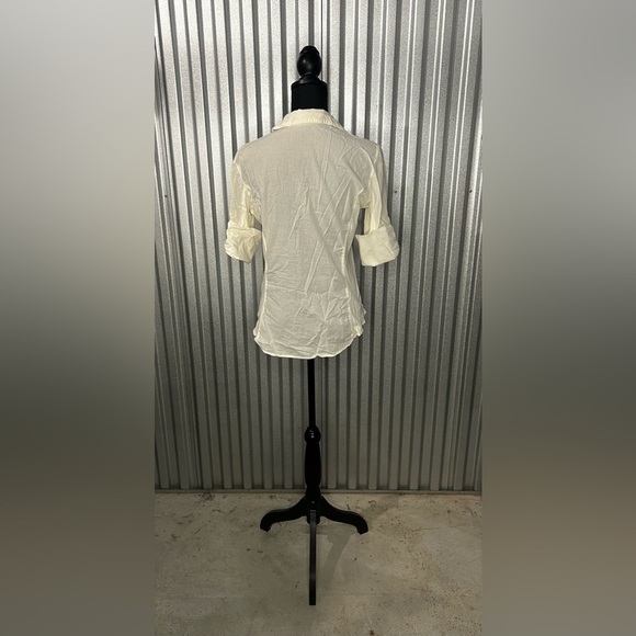 Women’s James Perse White 1/2 Sleeve Button Down Shirt Blouse Designer Size 4 - Picture 2 of 4